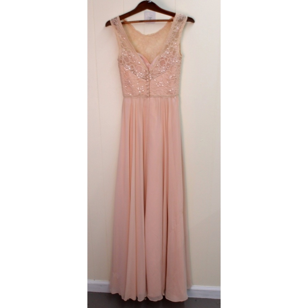 Blush Pink Bridesmaid Dress Formal Gown Lace Sequin Sleeveless Party Maxi - Picture 2 of 9